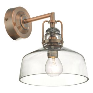 Miles 1 Light E14 Antique Copper Wall Light With Smoked Glass Shade