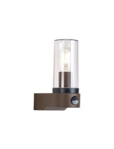 Milo Tubular Wall Lamp With PIR Sensor, 1 x E27, IP54, Polycarbonate Construction, Corrosion Resistant, Dark Brown/Clear, 2yrs Warranty