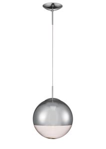 Miranda 30cm Ball Pendant 1 Light E27 Polished Chrome Suspension With Mirrored/Clear Glass Globe