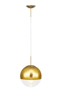 Miranda 30cm Ball Pendant 1 Light E27 Antique Gold Suspension with Gold Mirrored/Clear Glass Globe