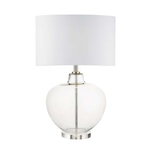 Moffat 1 Light E27 Glass With Polished Chrome Table Lamp With Inline Switch C/W Innsbruck Ivory Faux Silk Oval 45cm Shade
