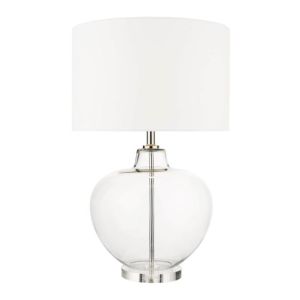 Moffat 1 Light E27 Glass With Polished Chrome Table Lamp With Inline Switch C/W Pyramid E27 White Linen 46cm Drum Shade
