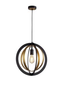 Moorefield Pendant, 1 x E27, Black/Satin Gold