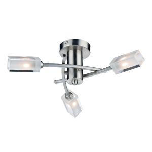 Morgan 3 Light G9 Satin Chrome Semi Flush Fitting With Clear Glass Shades With Frosted Inner Detail