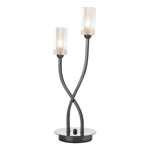 Morgan 2 Light G9 Black Chrome Table Lamp With Inline Switch With Clear Glass Shades With Frosted Inner Detail