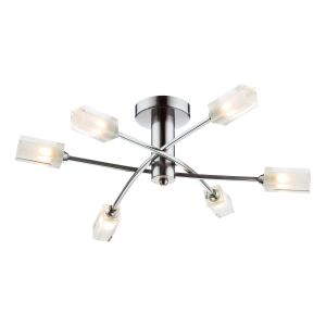 Morgan 6 Light G9 Satin Chrome Semi Flush Fitting With Clear Glass Shades With Frosted Inner Detail