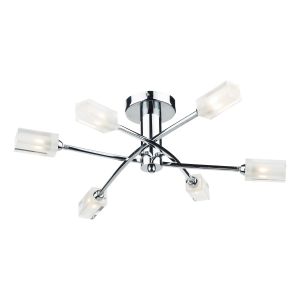 Morgan 6 Light G9 Polished Chrome Semi Flush Fitting With Clear Glass Shades With Frosted Inner Detail