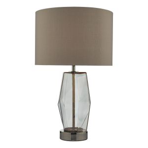 Mubina 1 Light E27 Black Chrome Smoked Glass Touch Table Lamp C/W Mubina Grey Faux