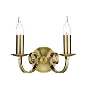 Murray 2 Light E14 Antique Brass Wall Light With Pull Switch