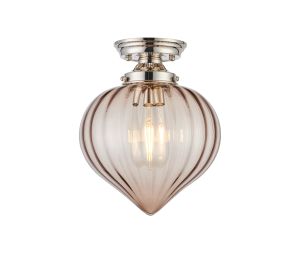 Mya Flush Fitting With Flower Bud Shade 1 x E27, Polished Nickel/Cognac 