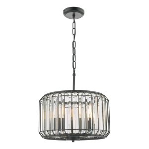 Naeva 3 Light E27 Satin Black Adjustable Pendant With A Satin Black Cage Surrounding Stunning Faceted Crystals
