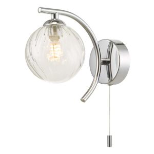 Nakita 1 Light G9 Polished Chrome Wall Light With Pull Cord Switch C/W Clear Twisted Style Closed Glass Shade