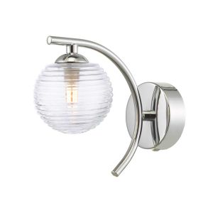 Nakita 1 Light G9 Polished Chrome Wall Light With Pull Cord Switch C/W Clear Closed Ribbed Glass Shade