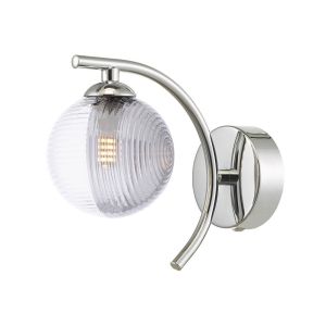 Nakita 1 Light G9 Polished Chrome Wall Light With Pull Cord Switch C/W 10cm Smoked & Clear Ribbed Glass Shade.