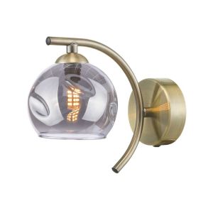 Nakita 1 Light G9 Antique Brass Wall Light With Pull Cord Switch C/W Smoked Organic Glass Shade.