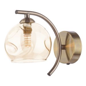 Nakita 1 Light G9 Antique Brass Wall Light With Pull Cord Switch C/W Champagne Dimpled Glass Shade