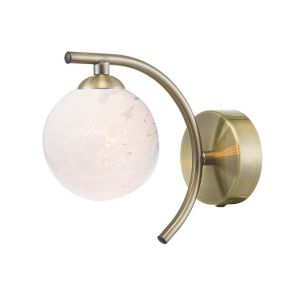Nakita 1 Light G9 Antique Brass Wall Light With Pull Cord Switch C/W White Confetti Glass Shade