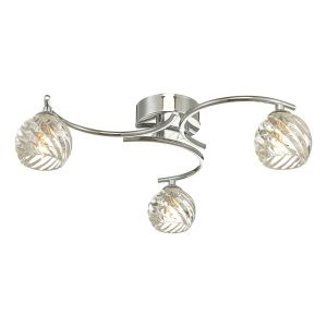 Nakita 3 Light G9 Polished Chrome Flush Ceiling Fitting C/W Clear Twisted Style Open Glass Shades