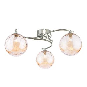 Nakita 3 Light G9 Polished Chrome Flush Ceiling Fitting C/W Champagne Dimpled Glass Shades.
