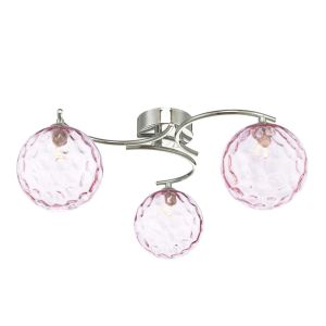 Nakita 3 Light G9 Polished Chrome Flush Ceiling Fitting C/W Pink Dimpled Glass Shades
