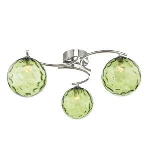 Nakita 3 Light G9 Polished Chrome Flush Ceiling Fitting C/W Green Dimpled Glass Shades