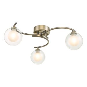 Nakita 3 Light G9 Antique Brass Flush Ceiling Fitting C/W Clear & Opal Glass Shades