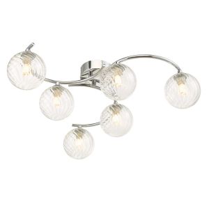 Nakita 6 Light G9 Polished Chrome Flush Ceiling Fitting C/W Clear Twisted Style Closed Glass Shade