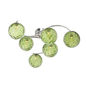Nakita 6 Light G9 Polished Chrome Flush Ceiling Fitting C/W Green Dimpled Glass Shades