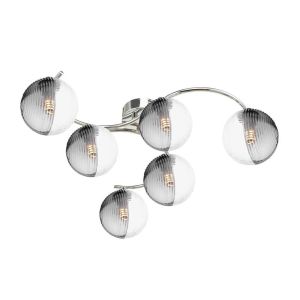 Nakita 6 Light G9 Polished Chrome Flush Ceiling Fitting C/W 10cm Smoked & Clear Ribbed Glass Shades.