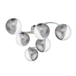 Nakita 6 Light G9 Polished Chrome Flush Ceiling Fitting C/W 15cm Smoked & Clear Ribbed Glass Shades.
