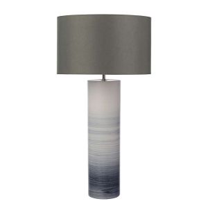 Nlouisre 1 Light E27 Black And White Ceramic Table Lamp With Inline Switch C/W Bokara Grey Faux Silk Satin 38cm Drum Shade