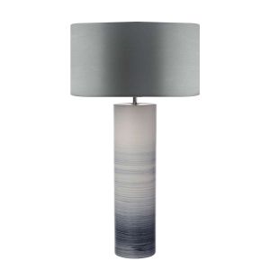 Nlouisre 1 Light E27 Black And White Ceramic Table Lamp With Inline Switch C/W Hilda Grey Faux Silk 40cm Drum Shade