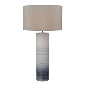 Nlouisre 1 Light E27 Black And White Ceramic Table Lamp With Inline Switch C/W Puscan Taupe Faux Silk 39cm Drum Shade