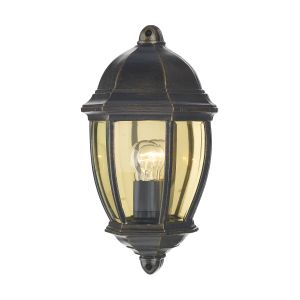 Newport 1 Light E27 Black/Gold Outdoor IP43 Wall Light Black With Bevelled Glass Panels