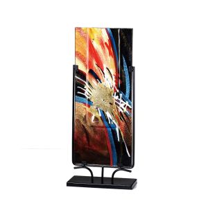 (DH) Nexus Glass Art Vase Rectangle With Stand Black/Orange/Multi-Colour