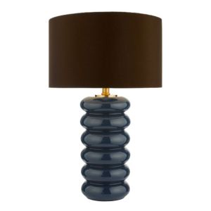 Corstonmh 1 Light E27 Blue Glass Table Lamp With Inline Switch C/W Eldon E27 Brown Faux Silk 38cm Drum Shade