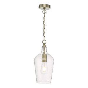 Nida 1 Light E27 Antique Brass Adjustable Pendant With Seeded Glass Shade