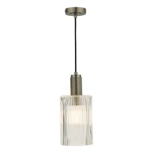 Nibrewers 1 Light E27 Polished Nickel Adjustable Sinlge Pendant With Cylinder Clear Ribbed Glass Shade