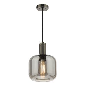 Nibrewers 1 Light E27 Polished Nickel Adjustable Sinlge Pendant With Smoked Glass Shade