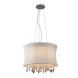 Niki Pendant 4 Light E14 With White Shade Polished Chrome/Clear Crystal