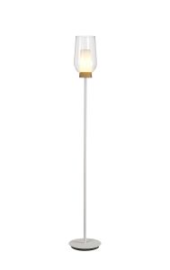Nora Floor Lamp, 1 Light E27, White/Wood/Clear Glass With Frosted Inner