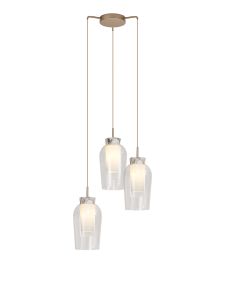 Nora 53.4cm Round Pendant, 3 Light Adjustable E27, Gold/White/Clear Glass With Frosted Inner