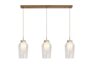 Nora Linear Pendant, 3 Light Adjustable E27, Gold/White/Clear Glass With Frosted Inner