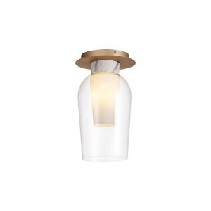 Nora 20cm Semi Ceiling, 1 Light E27, Gold/White/Clear Glass With Frosted Inner