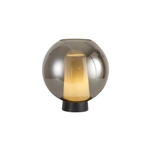 Nora Ball Table Lamp, 1 Light E27, Black/Black Marble/Chrome Glass