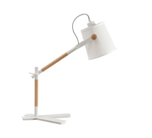 Nordica Table Lamp With White Shade 1 Light E27, Matt White/Beech With Ivory White Shade