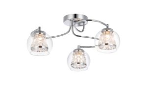 Puro Semi Ceiling, 3 Light G9, IP44, Polished Chrome/Clear Glass/Clear Crystal