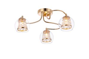 Puro Semi Ceiling, 3 Light G9, IP44, French Gold/Clear Glass/Clear Crystal