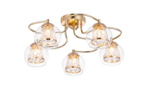 Puro Semi Ceiling, 5 Light G9, IP44, French Gold/Clear Glass/Clear Crystal