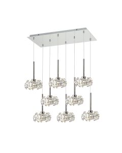 Riptor 8 Light G9 2m Rectangle Multiple Pendant With Polished Chrome And Crystal Shade